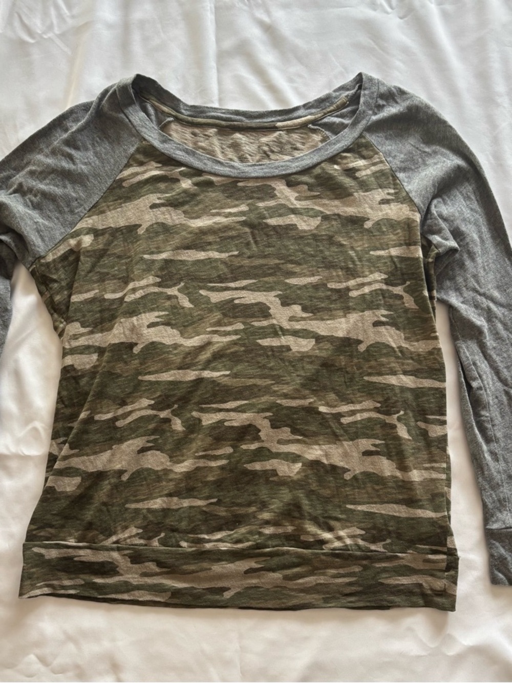 Caslon Green Camo Raglan Long Sleeve Tee with Gray Sleeves